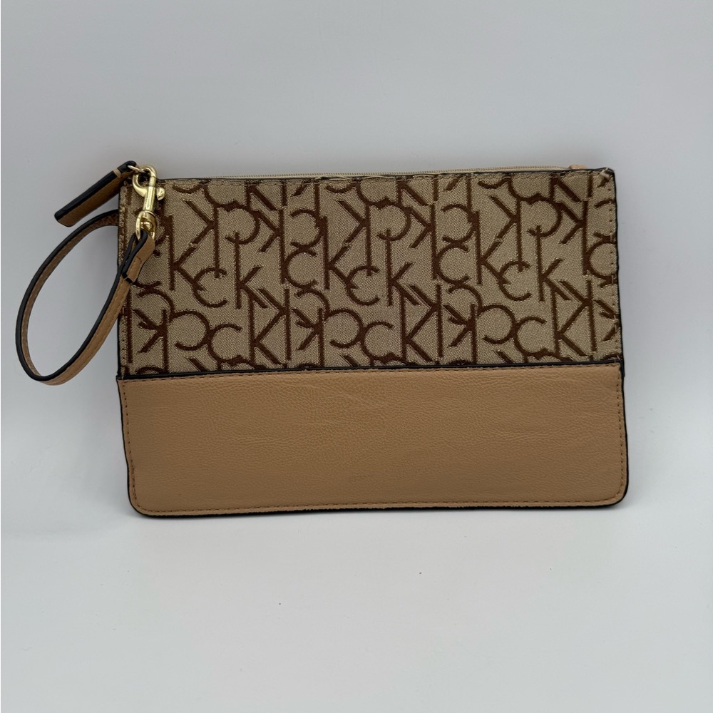 Calvin Klein Tan Monogram Wristlet